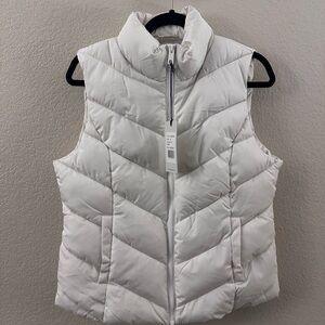 Cole Haan Womens Chevron Quilted Zip Front Vest NWT SZ Medium Ivy Ivory